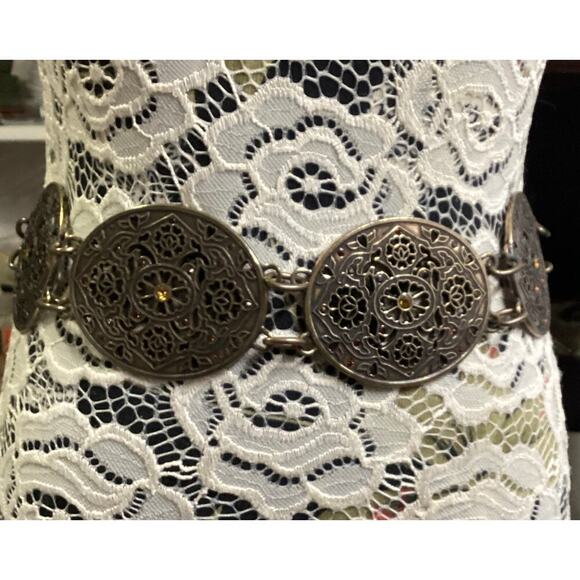 Chico’s boho brass rhinestone embellishments chain belt 46” - Picture 1 of 5